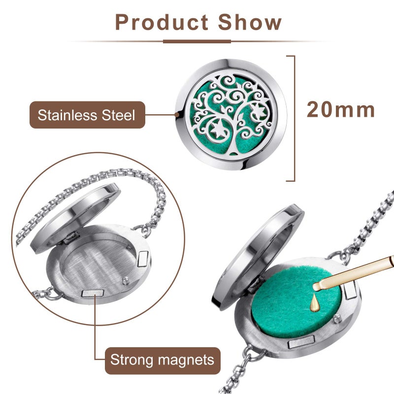 ttstar Essential Oil Diffuser Bracelet Stainless Steel Aromatherapy Locket Adjustable Diffuser Bracelet with 24pcs Refill Pads in 12 Assorted Colors Gift Set for Women(Tree of Hope) - Image 3